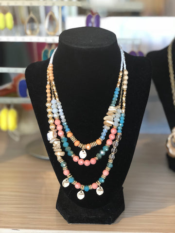 Coral & Gold Layered Beaded Necklace