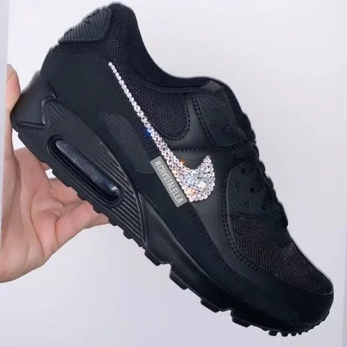 Bisagra reinado servidor Women's Nike Air Max 90 All Black With Crystals Custom Nike - Crystalella