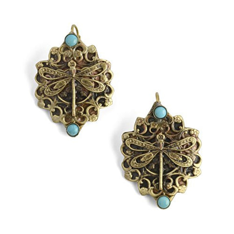 Elaine Coyne Victorian Dragonfly Earrings, Antique Brass/Turquoise - The Barrington Garage