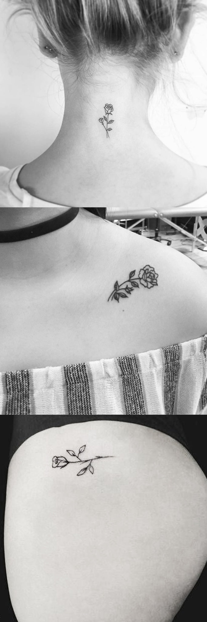 Cute & Small Floral Flower Tattoo Ideas for Women - Simple Rose Back of Neck Shoulder Butt Tatt - MyBodiArt.com
