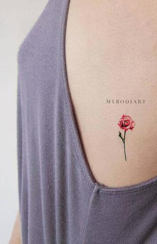 Small Watercolor Rose Rib Tattoo Ideas for Women Tiny Cute Red Floral Flower Side Tat -  pequeñas ideas del tatuaje de la costilla de la rosa roja de la acuarela para las mujeres - www.MyBodiArt.com #tattoos