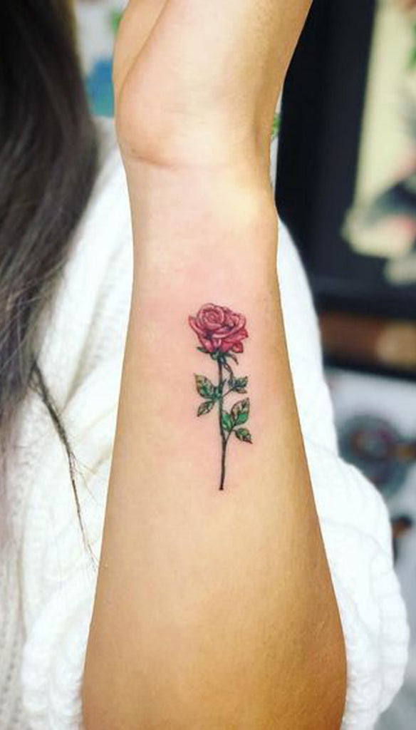 Single Red Rose Small Tattoo Ideas for Women -  Ideas de tatuaje de flores para mujeres - www.MyBodiArt.com