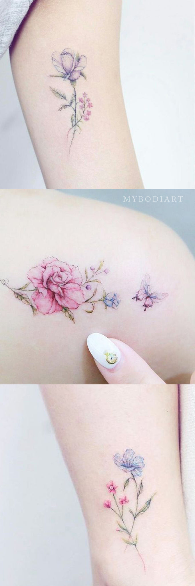 Delicate Watercolor Floral Flower Arm Shoulder Tattoo Ideas for Women -  ideas del tatuaje del brazo de la flor de acuarela para las mujeres - www.MyBodiArt.com
