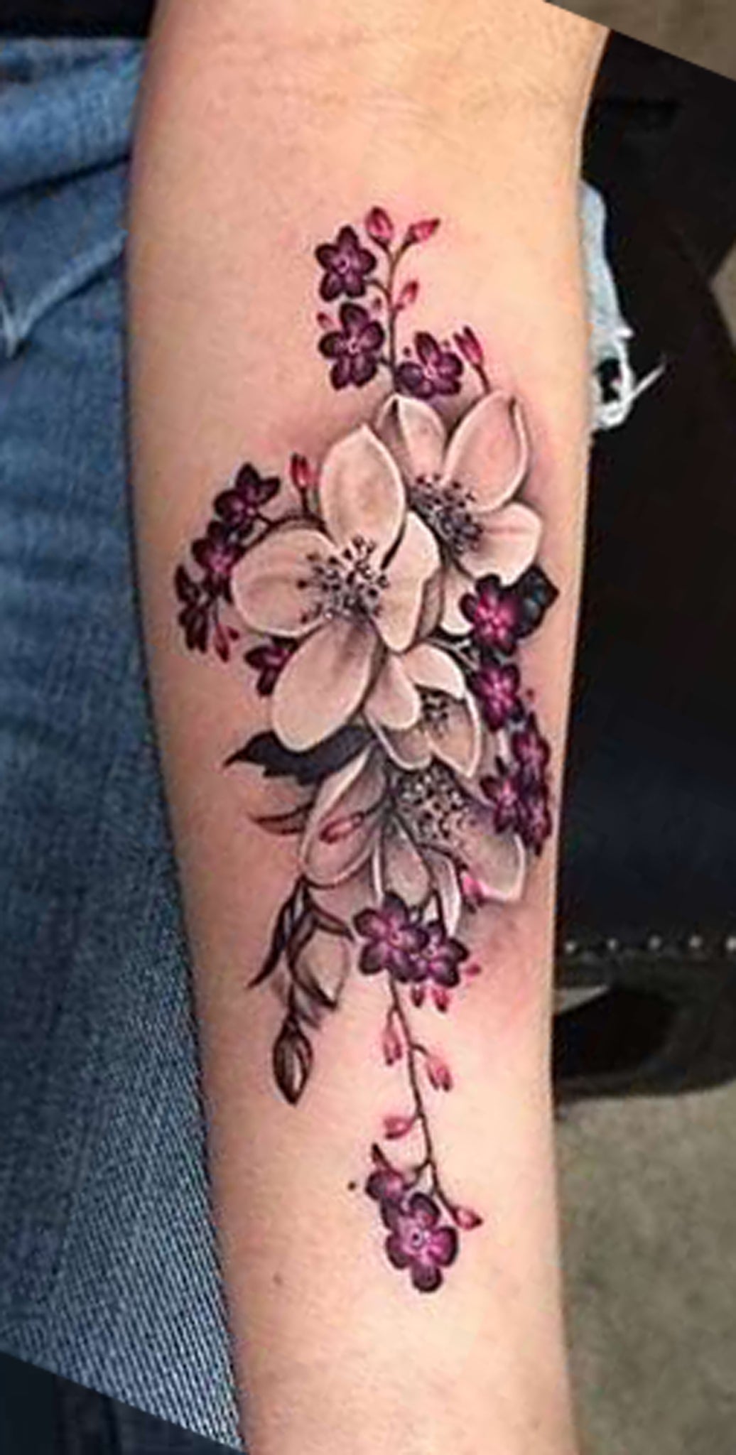 Colorful Tropical Flower Forearm Tattoo Ideas for Women - Traditional Wild Floral Arm Tat - www.MyBodiArt.com