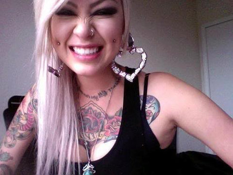 Chicks with Piercings and Tattoos including Facial Piercings, Dimple Piercing Studs, Tattoos Ideas at MyBodiArt