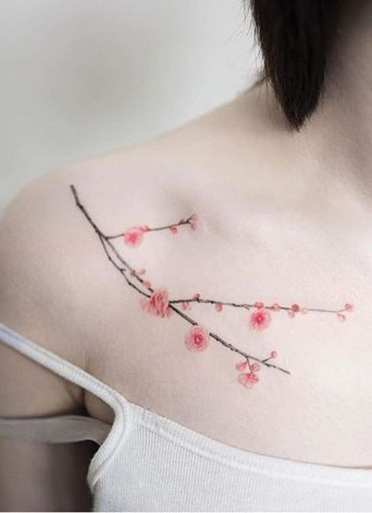 Pretty Watercolor Cherry Blossom Shoulder Tattoo Ideas for Women - www.MyBodiArt.com