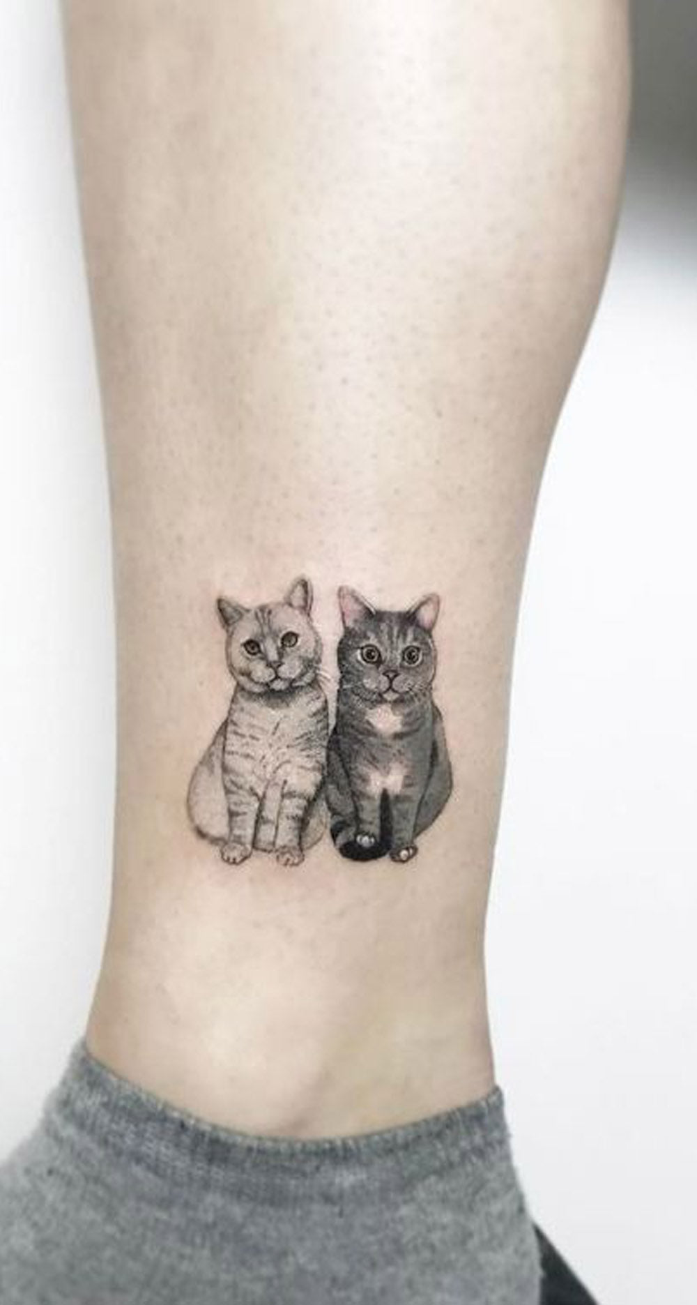 Double Tuxedo Cat & White Kitty Ankle Leg Tattoo Ideas for Women -  tatuaje de tobillo pequeño gato - www.MyBodiArt.com