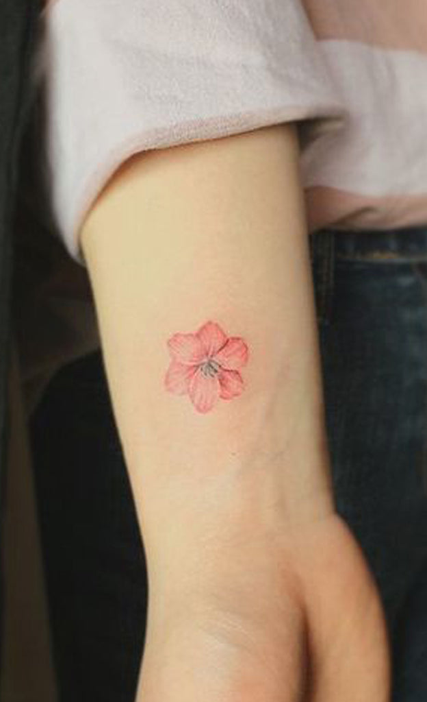 Small Watercolor Pink Floral Cherry Blossom Wrist Tattoo Ideas for Women -  Ideas de tatuaje de muñeca pequeña flor rosa de acuarela para mujeres - www.MyBodiArt.com