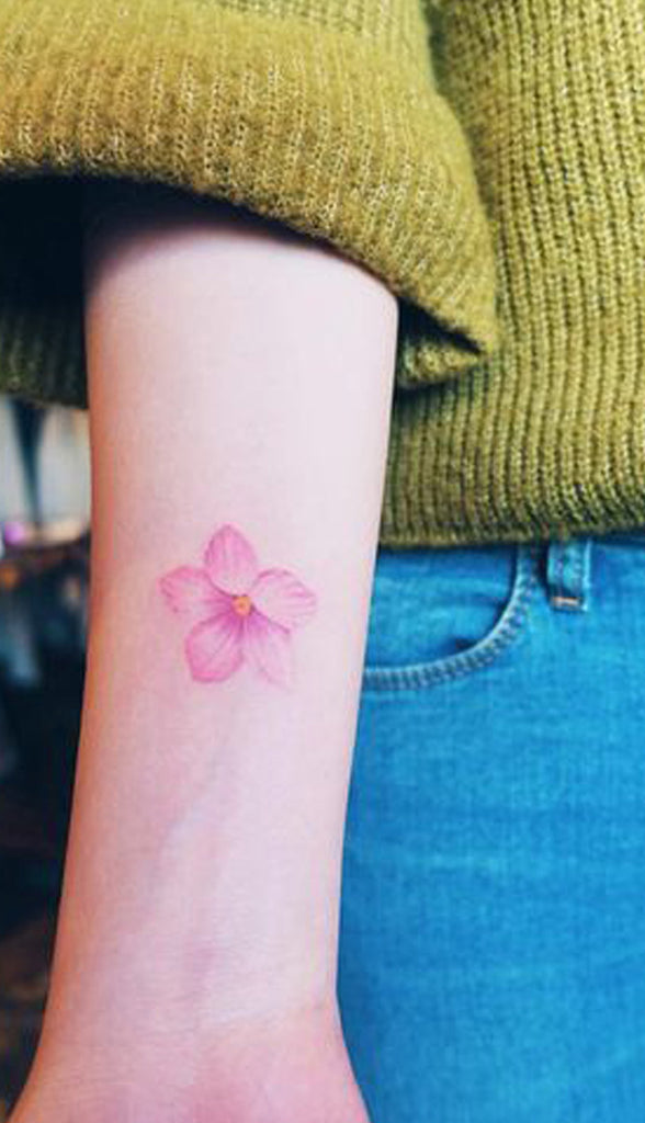 Pink Flower Watercolor Cherry Blossom Wrist Tattoo Ideas for Women - www.MyBodiArt.com
