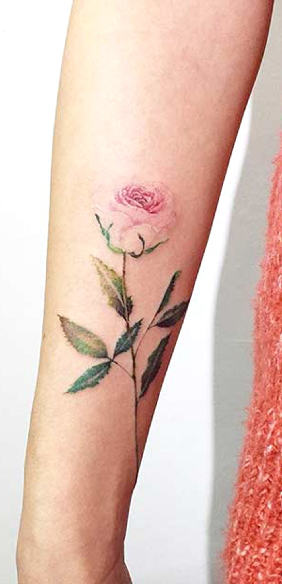 Small Delicate Single Rose Forearm Tattoo Ideas for Women - Vintage Traditional Arm Tat - www.MyBodiArt.com
