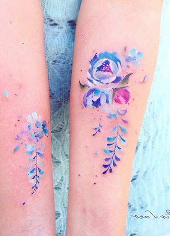 Small Watercolor Flower Forearm Women's Tattoo Ideas - Girly Unique Pretty Feminine Colorful Floral Arm Tat - www.MyBodiArt.com