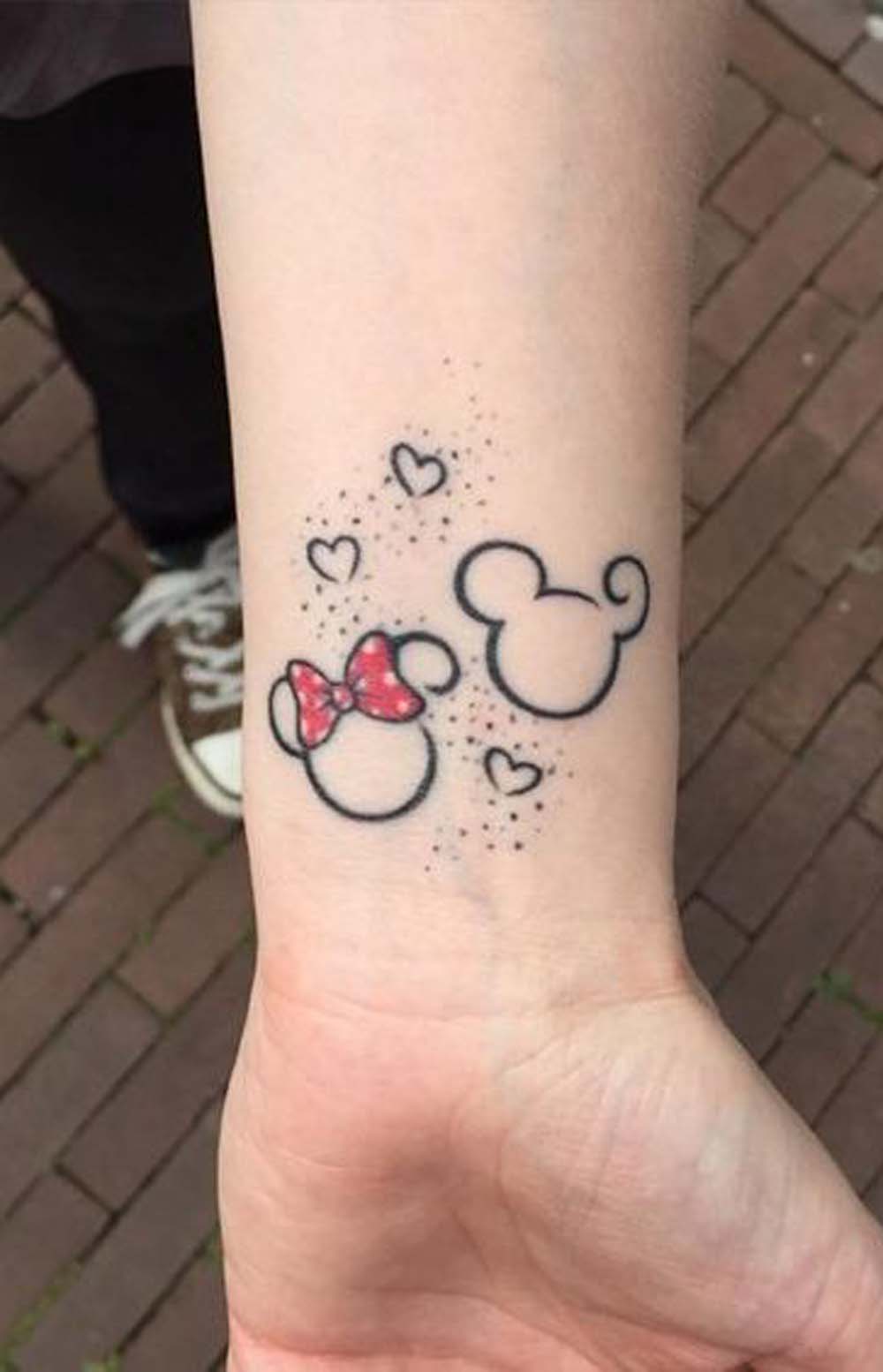 Mickey Mouse Outline Matching Wrist Tattoo Ideas for Couples Boyfriend Girlfriends - Tatuaje de muñeca a juego - www.MyBodiArt.com
