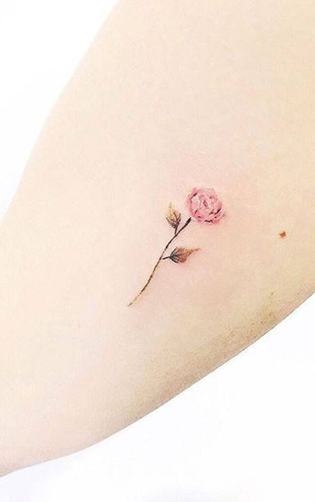 Minimalist Simple Watercolor Pink Single Rose Forearm Tattoo Ideas for Women -  Ideas de tatuaje de flores para mujeres - www.MyBodiArt.com