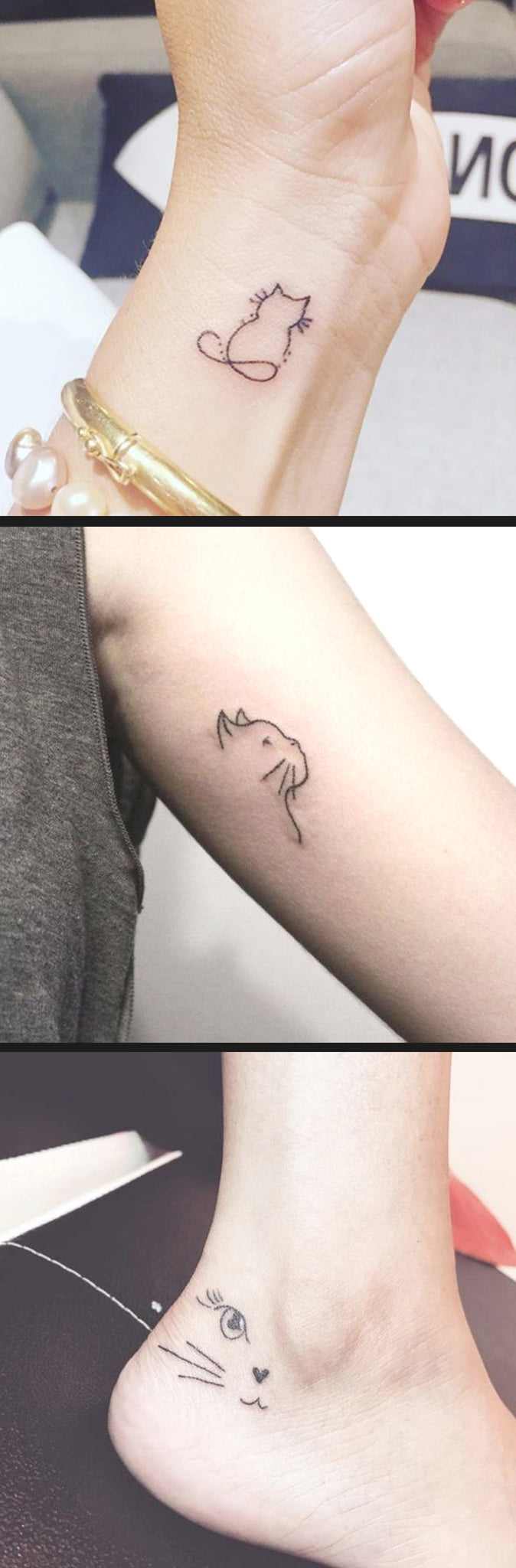 Small Simple Cat Tattoo Ideas - Vintage Kitty Outline Wrist Tatouage - Minimalist Foot Ideas Del Tatuaje - www.MyBodiArt.com