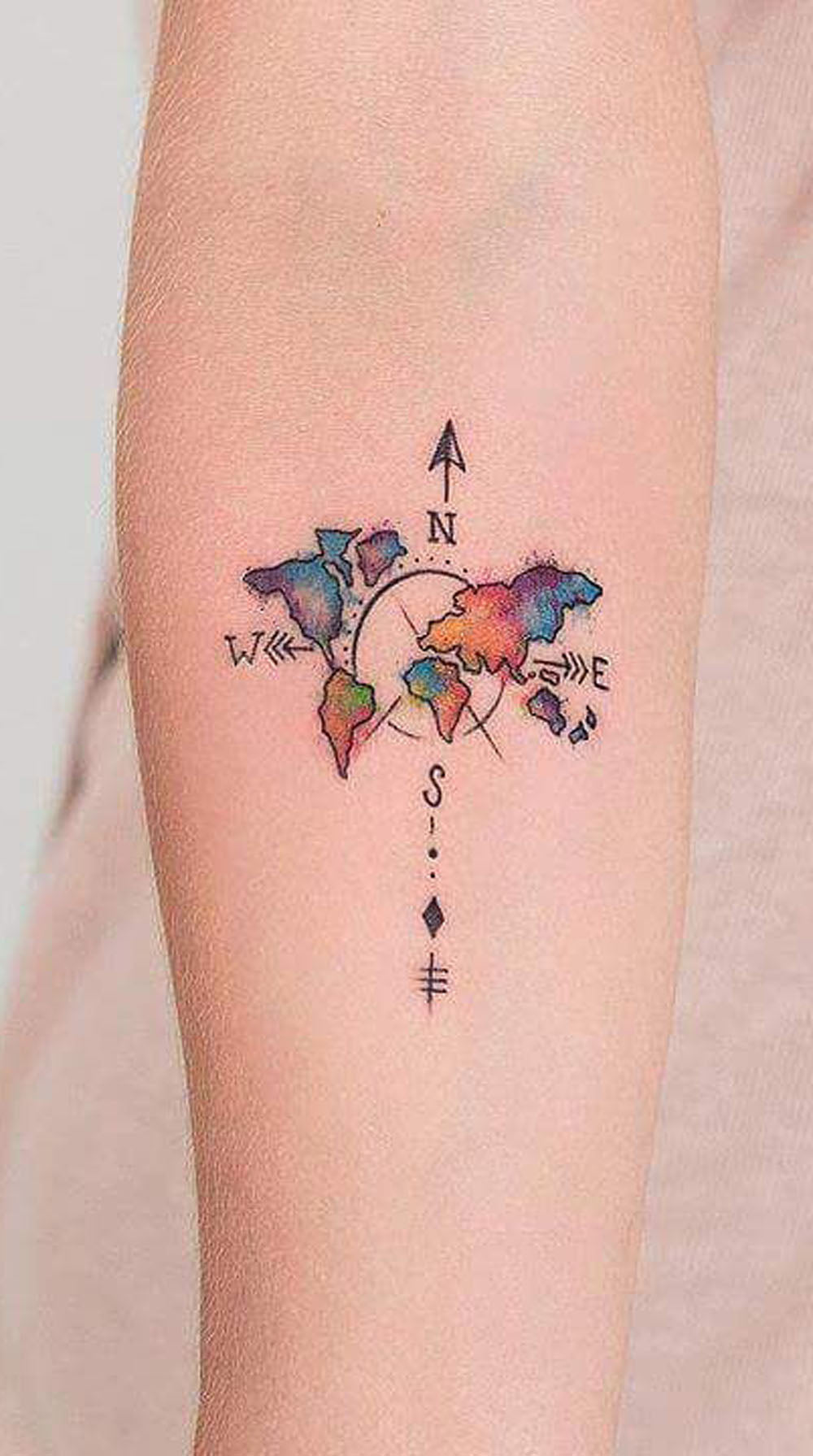 Small Popular Watercolor Compass Map Forearm Tattoo Ideas for Women -  acuarela brújula antebrazo tatuaje ideas para mujeres - www.MyBodiArt.com 