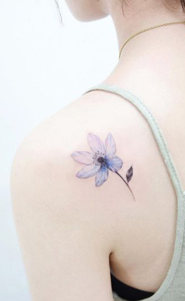 Pretty Blue Watercolor Floral Flower Tattoo Ideas for Women -  Ideas de tatuaje de flores para mujeres - www.MyBodiArt.com