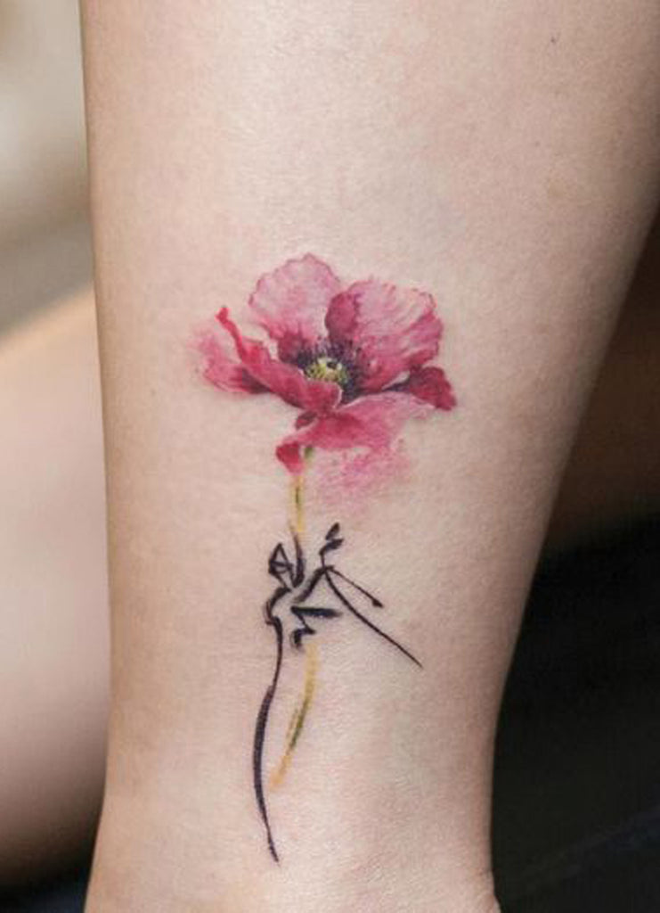 Watercolor Cute Pink Floral Flower Ankle Tattoo Ideas for Women Tattoo Ideas for Women -  Ideas de tatuaje de flores para mujeres - www.MyBodiArt.com