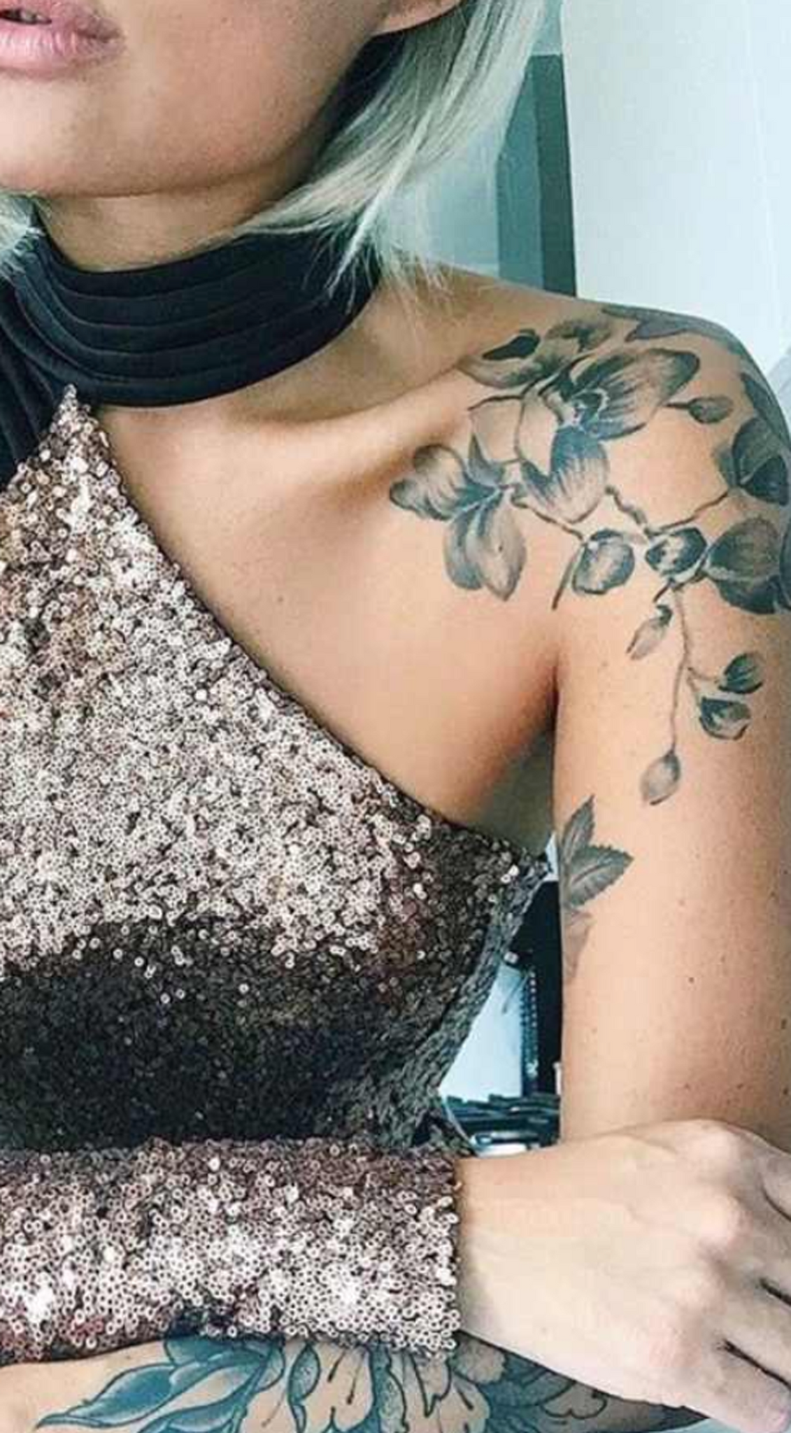 Unique Flower Shoulder Tattoo Ideas - Full Arm Sleeve Cherry Blossom Tatouage for Women - Unique Black Ideas Del Tatuaje - www.MyBodiArt.com