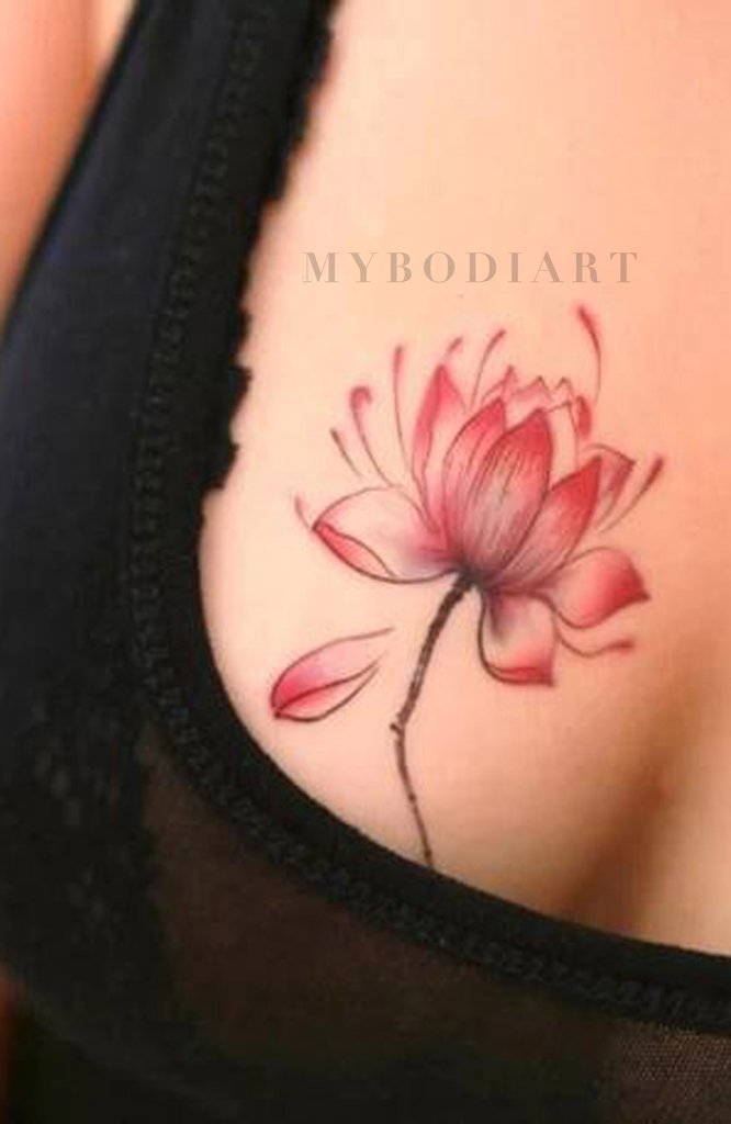 Small Watercolor Lotus Chest Tattoo Ideas for Women - Cute Trendy Floral Flower Tat for Teens - pequeñas ideas del tatuaje del cofre de flores de acuarela para las mujeres - www.MyBodiArt.com #tattoos