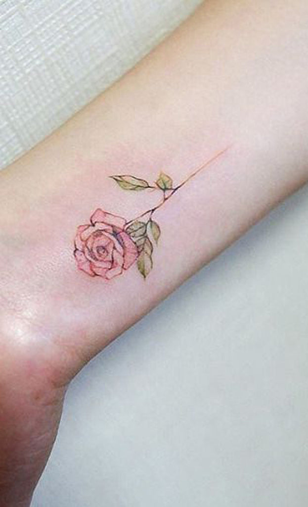 Small Watercolor Pink Rose Wrist Tattoo Ideas for Women -  Ideas de tatuaje de flores para mujeres - www.MyBodiArt.com
