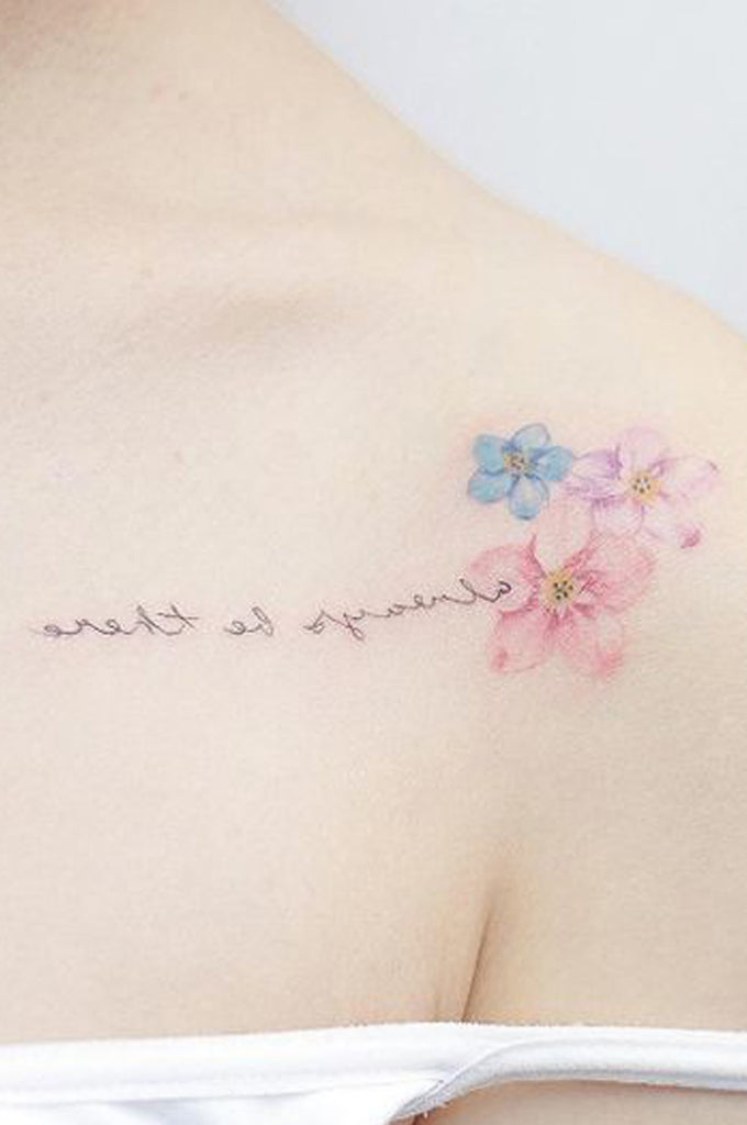 Cute Delicate Watercolor Flower Script Shoulder Tattoo Ideas for Women -  ideas del tatuaje del hombro de la flor de la acuarela - www.MyBodiArt.com