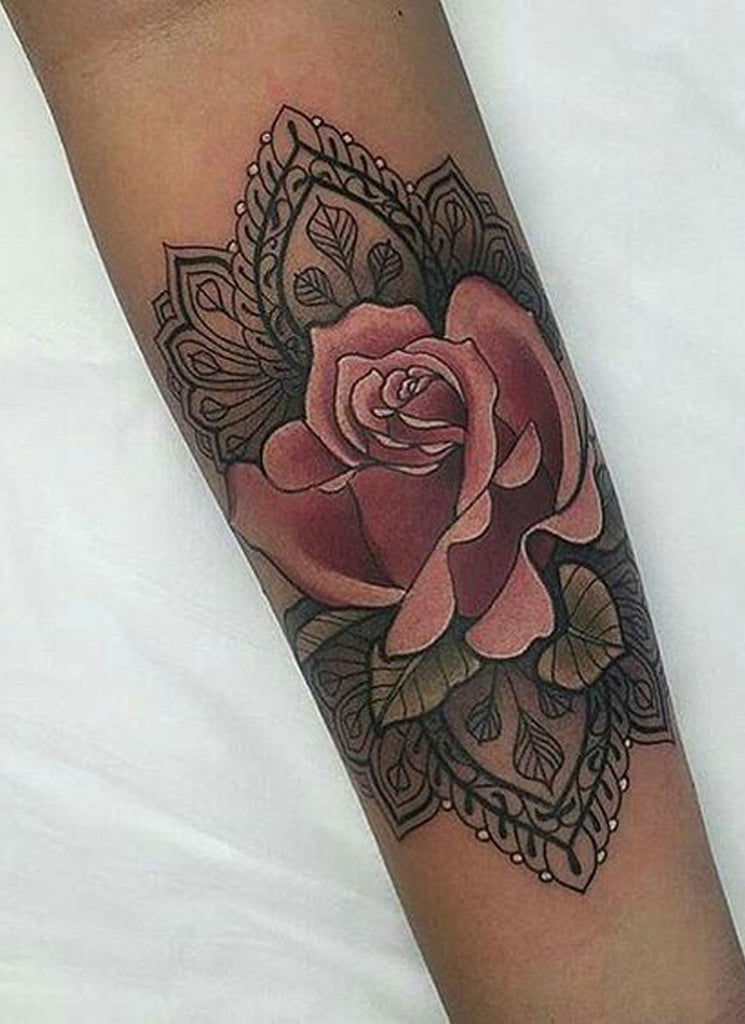 Cool Geometric Mandala Watercolor Pink Rose Tattoo Ideas for Women -  Ideas de tatuaje de flores para mujeres - www.MyBodiArt.com