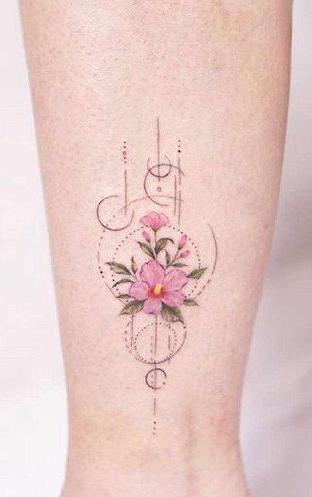 Unique Small Watercolor Pink Flower Ankle Tattoo Ideas for Women - www.MyBodiArt.com