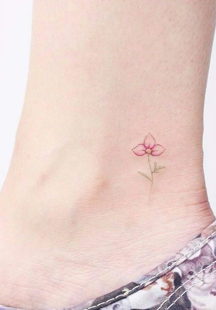 Small Tiny Minimalist Simple Watercolor Pink Ankle Tattoo Ideas for Women -  Ideas de tatuaje de flores para mujeres - www.MyBodiArt.com