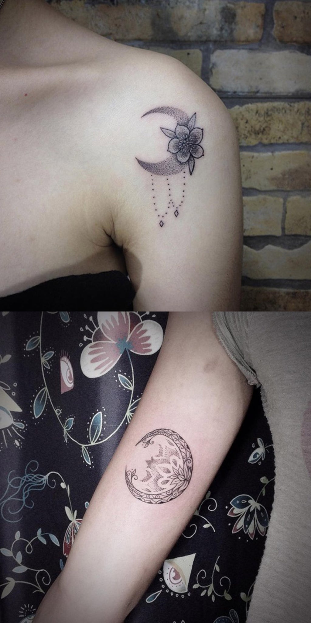 Traditional Crescent Moon Chandelier Tattoo Ideas for Women - Delicate Floral Mandala Forearm Tat -  ideas delicadas del tatuaje del antebrazo de la luna para las mujeres - www.MyBodiArt.com