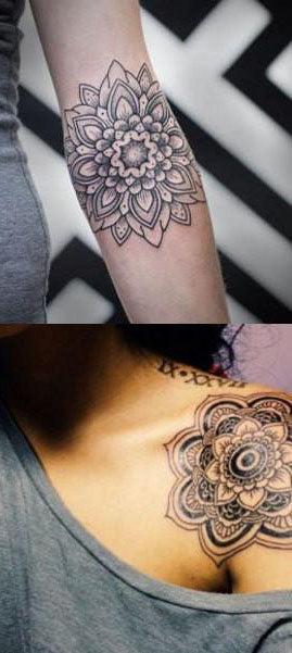 Mandala Tattoo Ideas for Women Black Henna Back Tat - www.MyBodiArt.com