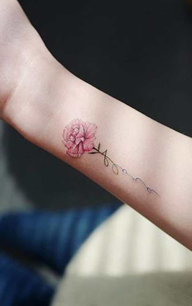 Pink Watercolor Rose Script Forearm Tattoo Ideas for Women -  Acuarela rosa antebrazo tatuaje ideas - www.MyBodiart.com