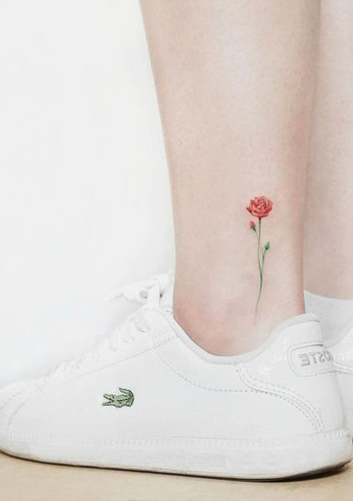 Tiny Minimalist Watercolor Red Ankle Tattoo Ideas for Women -  Ideas de tatuaje de flores para mujeres - www.MyBodiArt.com
