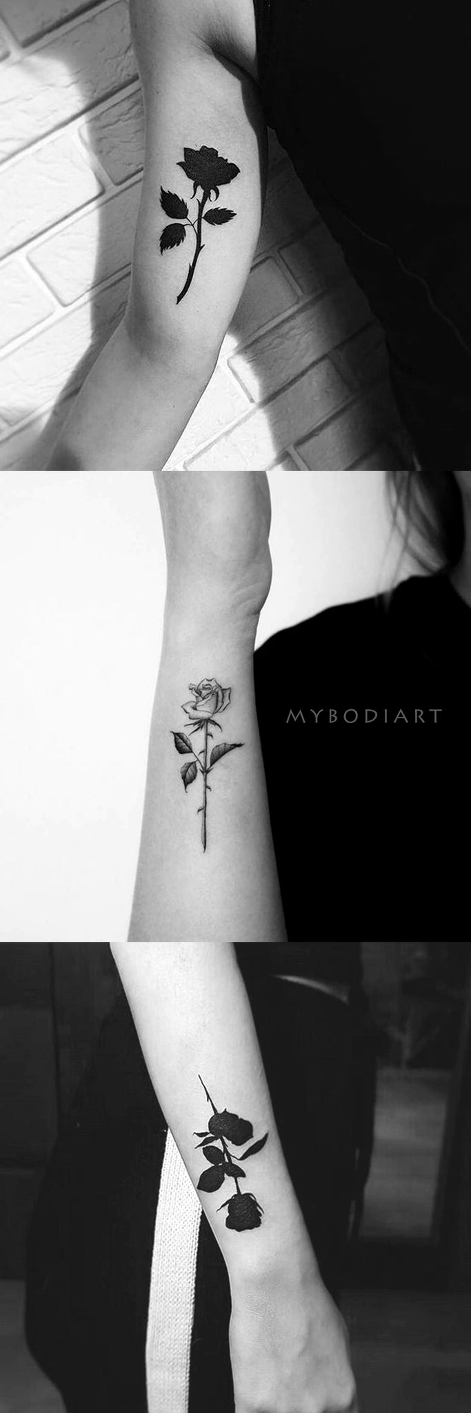 Darkest Black Rose Bicep Arm Tattoo ideas for Women - Ideas de tatuajes con flor rosa negra para mujeres - www.MyBodiArt.com 