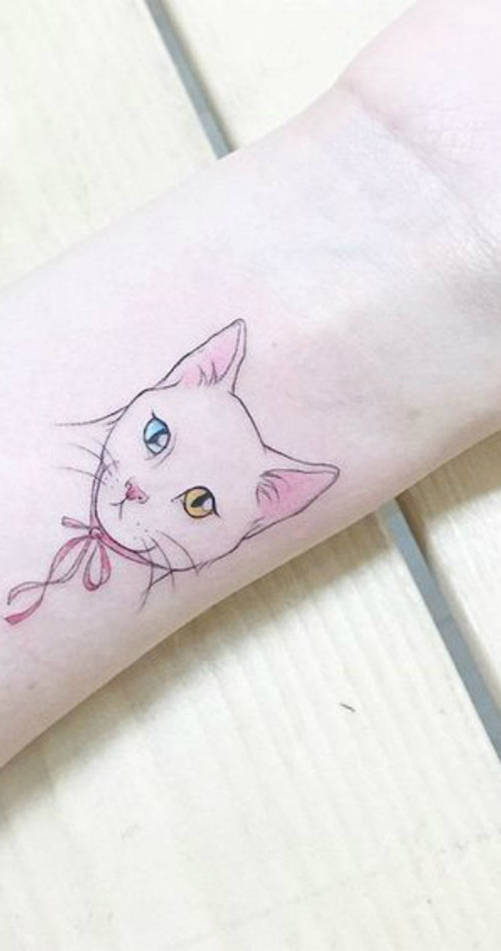 Watercolor Vintage Kitty Cat Wrist Tattoo Ideas for Women - www.MyBodiArt.com