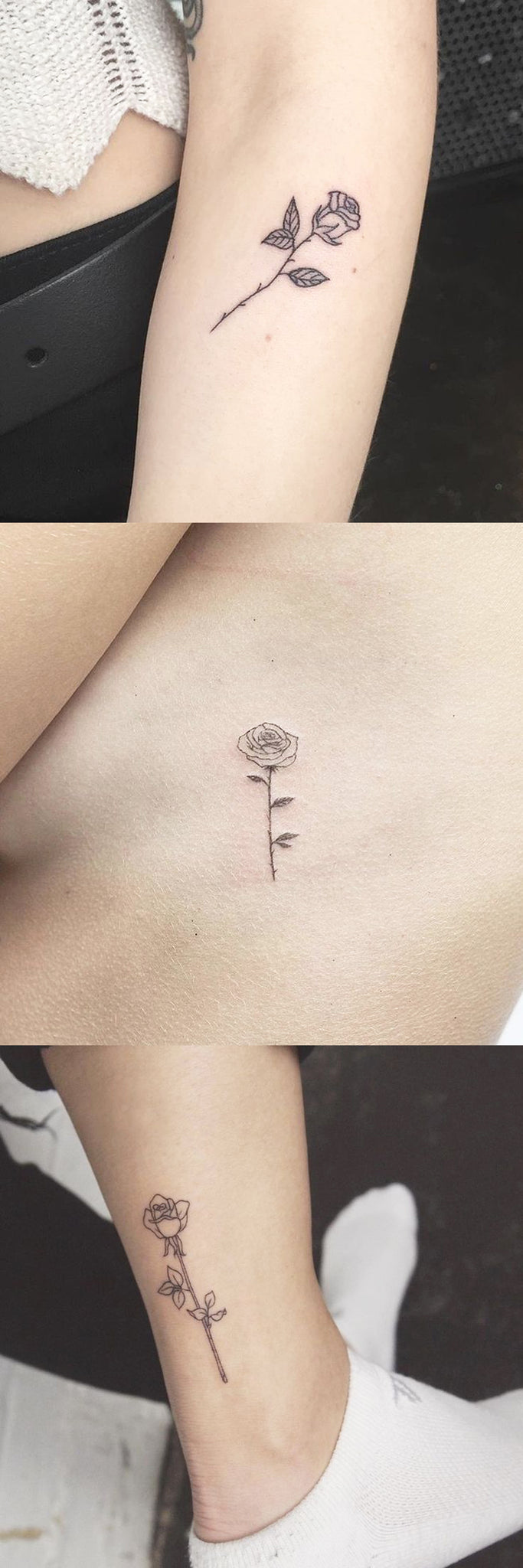 Minimalist Small Rose Ankle Tattoo Ideas - Tiny Flower Rib Tatt - Cute Floral Wrist Tat - MyBodiArt.com