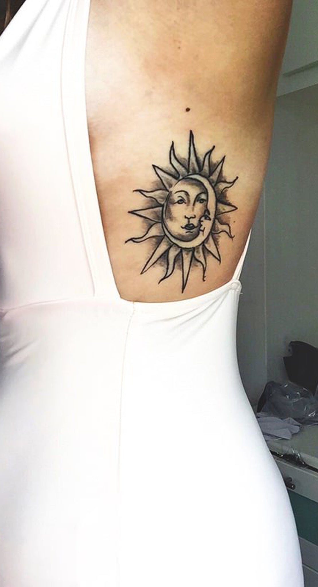 Bohemian Moon Sun Rib Tattoo Ideas for Women - Small Traditional Ancient ideias de tatuagem para mulheres - www.MyBodiArt.com
