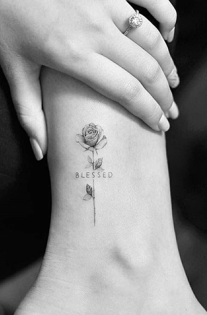 Unique Blessed Black Delicate Rose Ankle Tattoo Ideas for Women -  Ideas de tatuaje de flores para mujeres - www.MyBodiArt.com