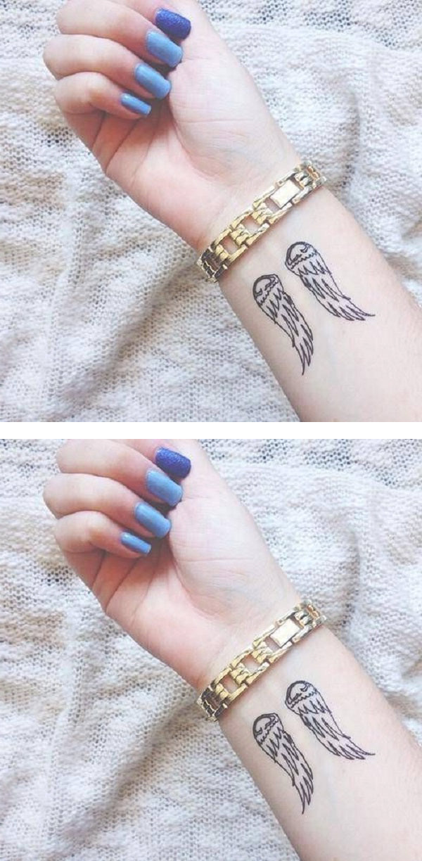 Meaningful Small Wrist Tattoo Ideas for Girls for Women  - Minimal Angel Wing Arm Tatouage - Ideas Del Tatuaje - www.MyBodiArt.com 