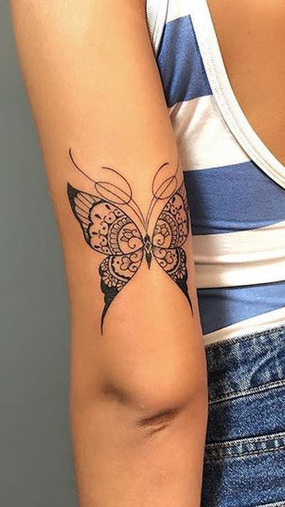 Small Black Butterfly Arm Tattoo Ideas for Women - www.MyBodiArt.com 