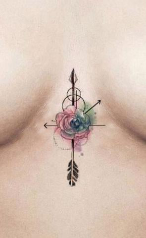 Cute Small Watercolor Arrow Sternum Tattoo Ideas for Women - www.MyBodiArt.com #tattoos 
