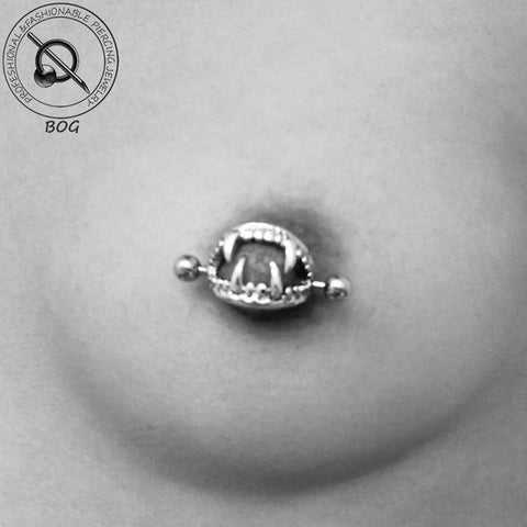 Fangs Nipple Piercings at MyBodiArt