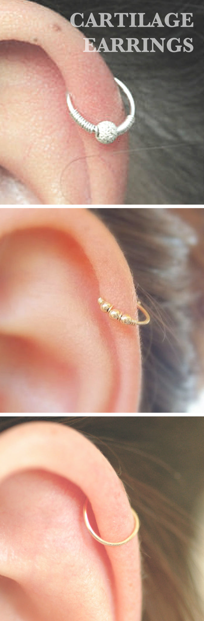 Minimalistic Cartilage Ear Piercing Ideas - Boho Helix Earring Gold Ring Hoop Silver 16G - www.MyBodiArt.com 