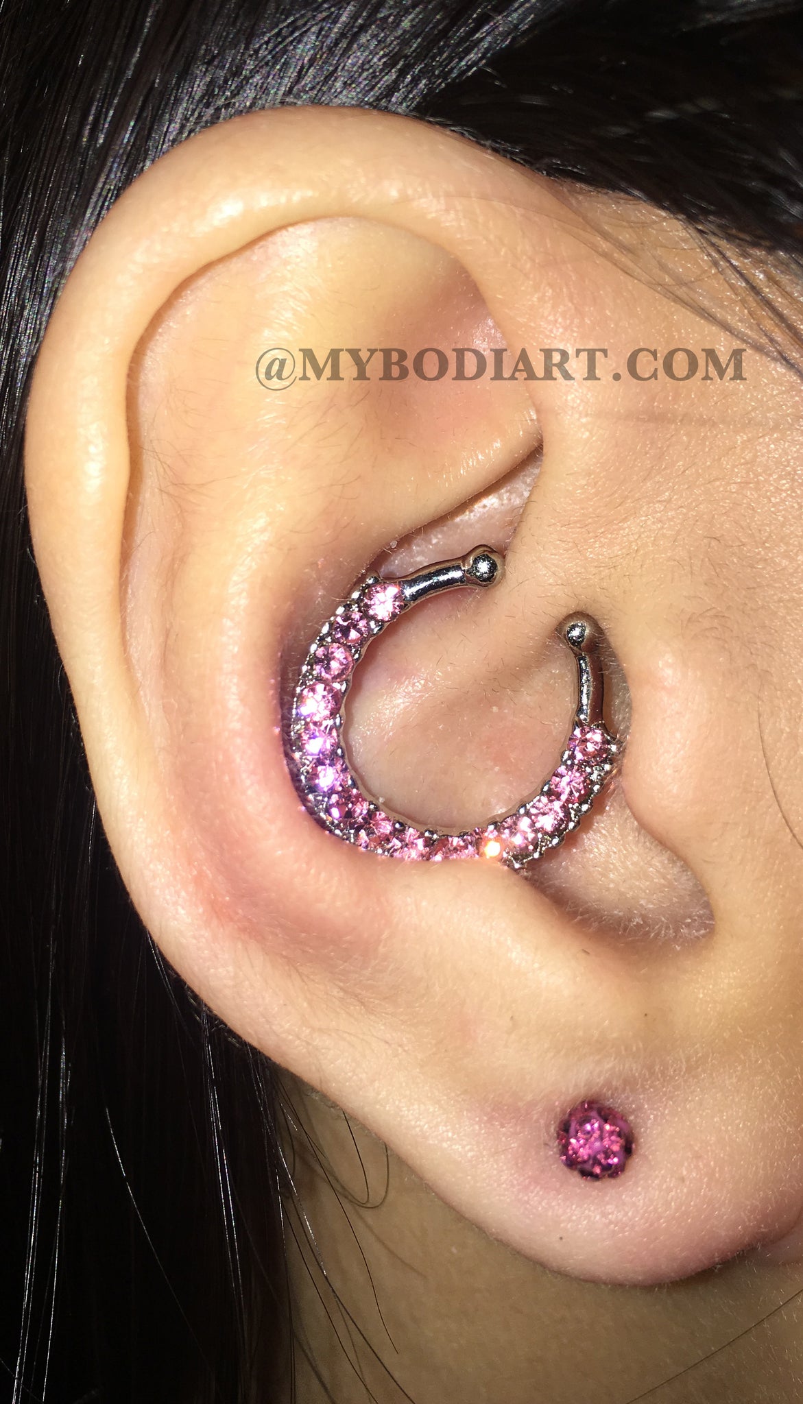 Pretty Ear Piercing Ideas Cartilage Earring Helix Ring Daith Hoop Rook Pink Ferido Lobe Stud - www.MyBodiArt.com 