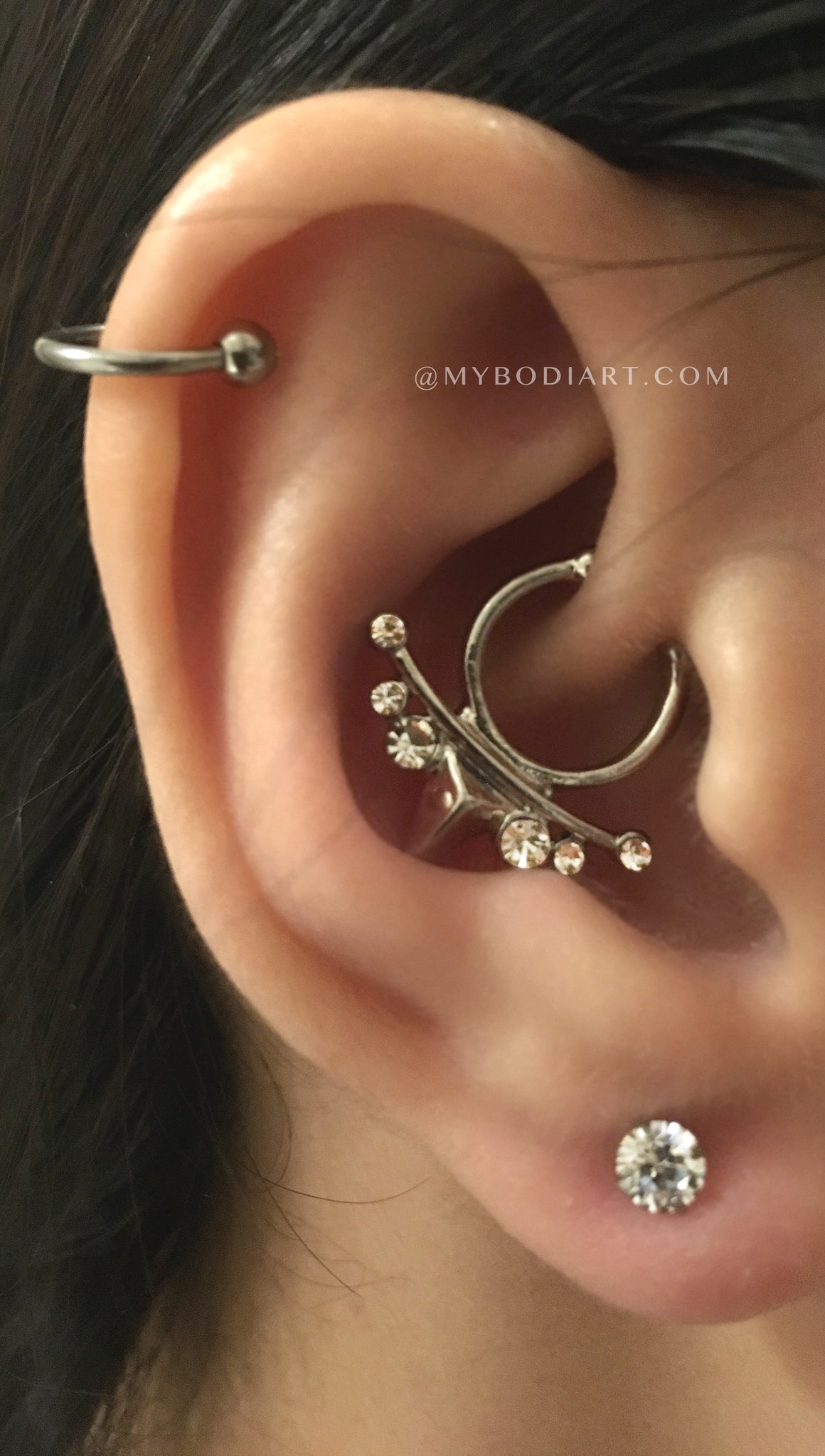 Classy Creative Ear Piercing Ideas Single Cartilage Top Ear Ring Hoop Daith Earring Crystal Ear Lobe Studs - www.MyBodiArt.com
