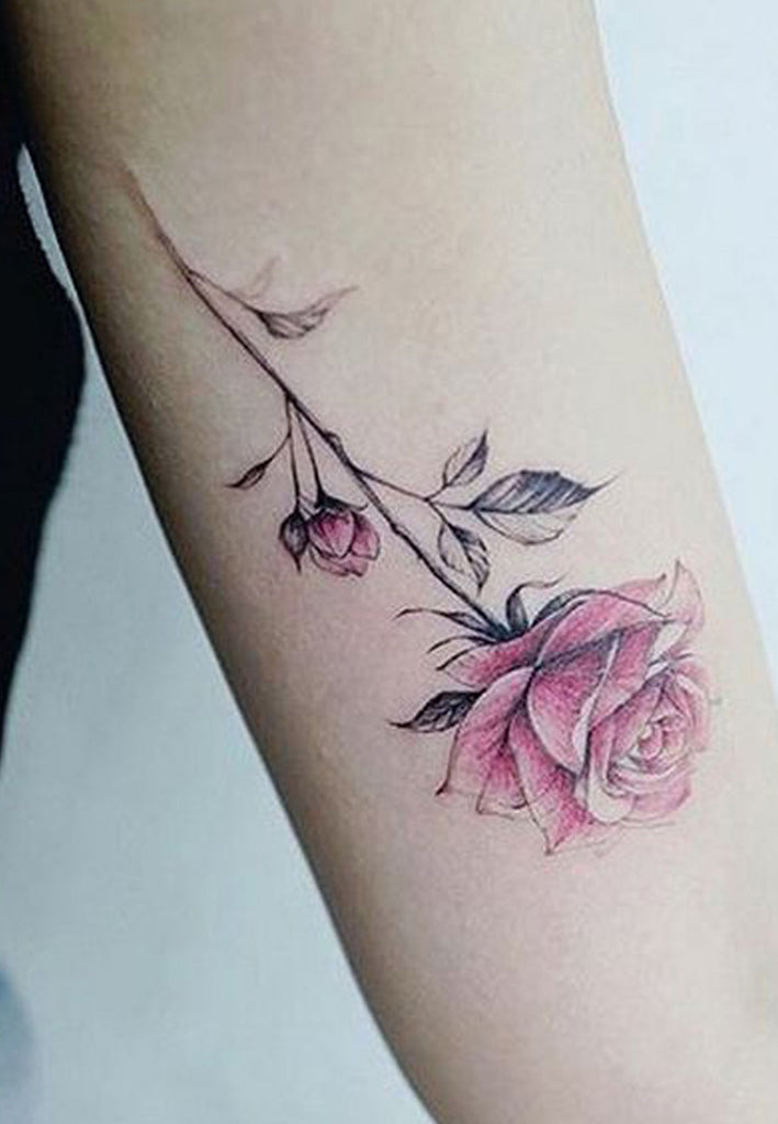 Delicate Pink Watercolor Floral Flower Arm Tattoo Ideas for Women -  Delicado rosa acuarela floral flor brazo tatuaje Ideas para mujeres - www.MyBodiArt.com