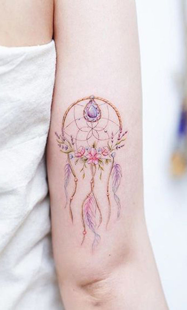 Boho Delicate Watercolor Dreamcatcher Tattoo Ideas for Women - www.MyBodiArt.com