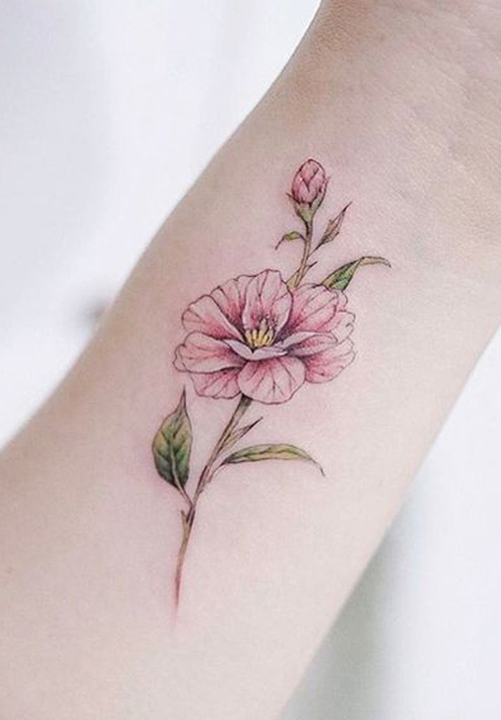 Watercolor Pink Delicate Floral Flower Wrist Tattoo Ideas for Women - www.MyBodiArt.com 