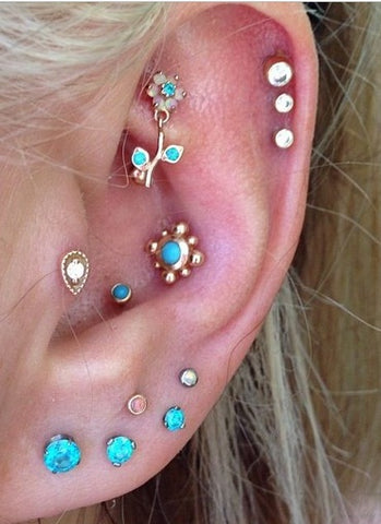 Beautiful Opal Ear Piercings at MyBodiArt