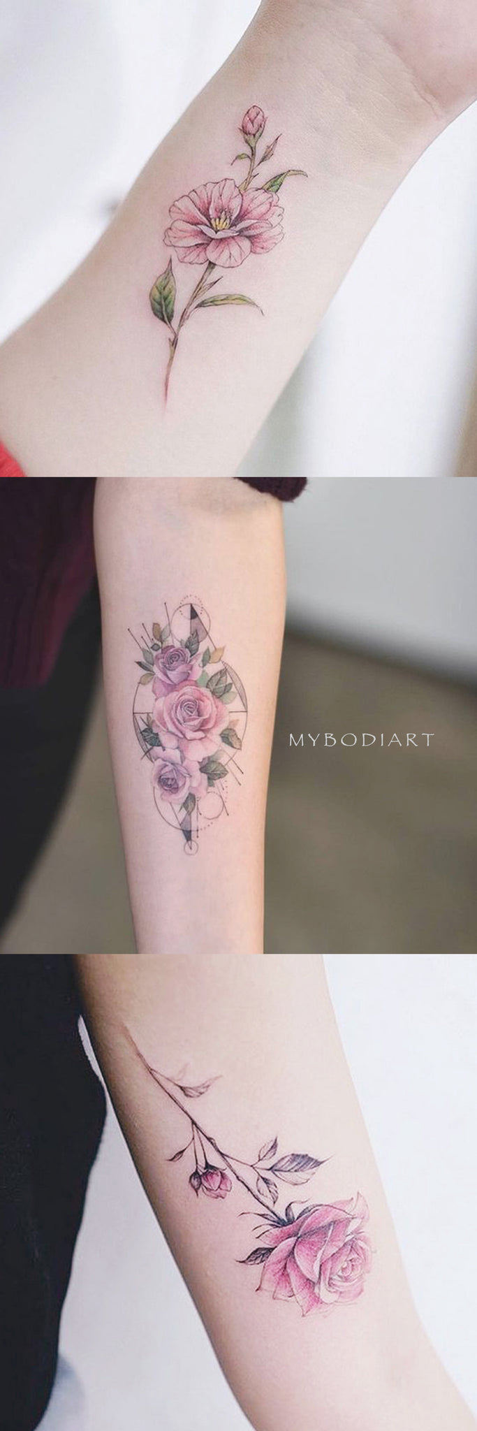 Delicate Pink Rose Forearm Arm Wrist Tattoo Ideas for Women -  Delicada flor antebrazo brazo muñequera tatuaje ideas para mujeres - www.MyBodiArt.com 