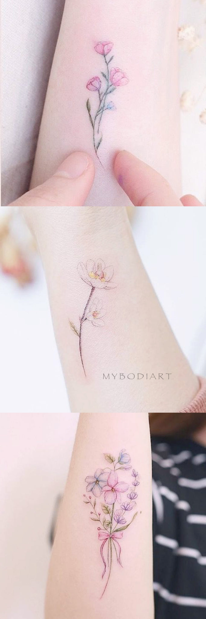 Delicate Cute Watercolor Floral Flower Rose Arm Tattoo Ideas for Women -  Ideas lindas de tatuaje de brazo de flor de acuarela para mujeres - www.MyBodiArt.com 